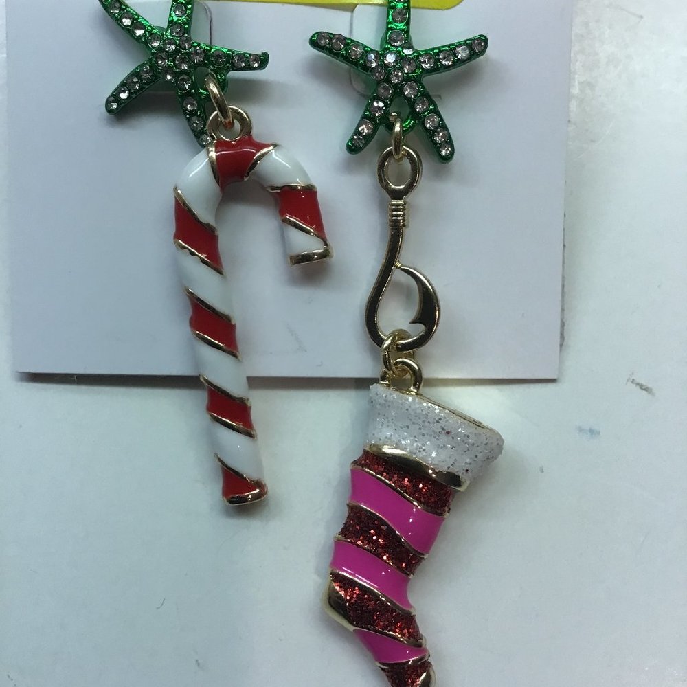 Betsey Johnson New Mismatch Starfish with Candy Cane and Stocking Earrings